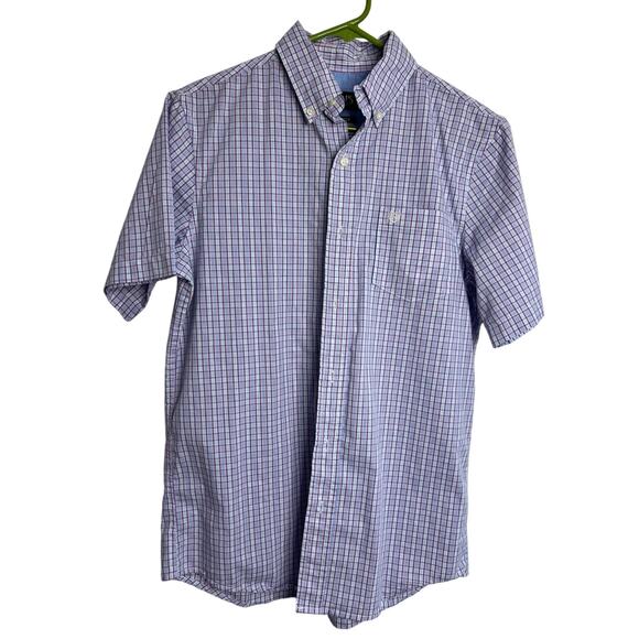 Chaps Blue & Pink Plaid Check Short Sleeve Button Up Mens Size Small - Picture 1 of 6